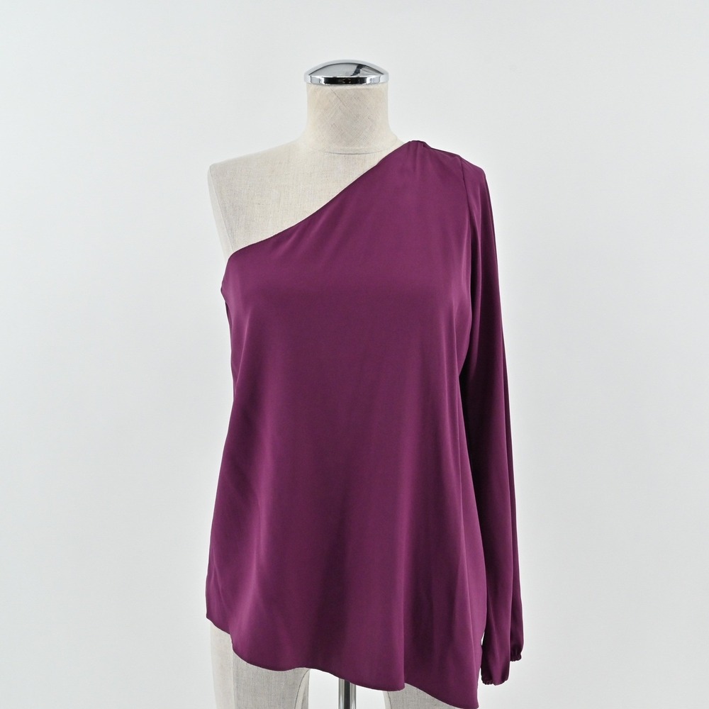 Ramy Brook‎ Silk One Shoulder Top Womens Size S Plum Purple Glam Stretch Blouse